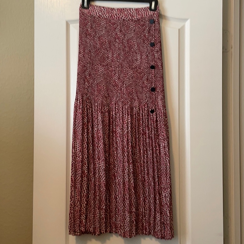 Topshop Maroon and White Printed Midi Skirt